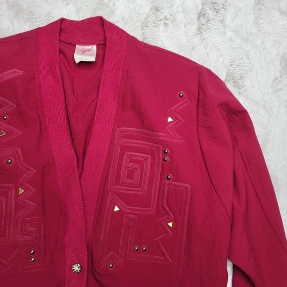 GW Division Of Graff Vintage Pink Polyester Embellish Light Cardigan Jacket Sz S - Picture 5 of 13